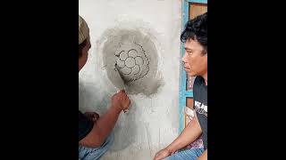 The easy way making cement flower on wall art cementart construction [upl. by Lesirg]