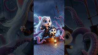 Giant Kraken stops the Pirate Ship of cute Cat and Kitten cat cutecat catlover [upl. by Aig]