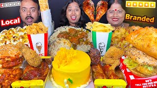 LOCAL vs Branded STREET food challenge  KFC Chicken Wow Momo Egg Chowmein amp Manchuriana Mukbang [upl. by Vena]