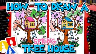 How To Draw A Spring Tree House for Kids and Beginners [upl. by Luttrell]