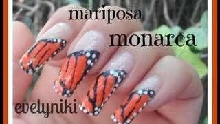 UñAS MARIPOSA MONARCA  NAIL ART [upl. by Rozalin]