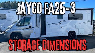 Jayco Motorhome FA253 Storage Dimensions [upl. by Drugge]