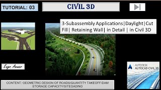 3Subassembly Applications  Daylight  Cut Fill  Retaining Wall in Detail  in Civil 3D [upl. by Scholem690]