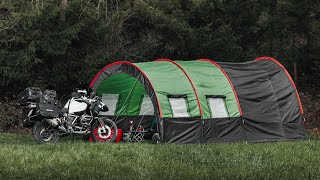 The Worlds LARGEST Motorcycle Tent the Lone Rider MotoHouse [upl. by Ahsercul100]