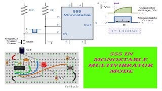 MONOSTABLE MODE USING 555 IC  HOW555TIMER WORKS IN MONOSTABLEMODE [upl. by Eirod]