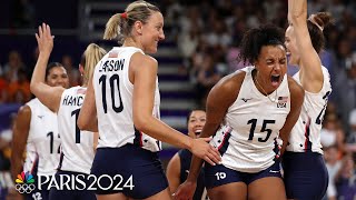 USA women earn crucial win over France to advance to volleyball QFs  Paris Olympics  NBC Sports [upl. by Irrak660]