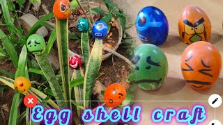 Egg shell craft ideasGarden decoration using egg shellcolour full Emoji face egg shell [upl. by Drawoh278]