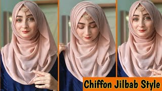 How to do Hijab On Weddingparty  Decent Layered Chiffon Hijab Tutorial  Hijab Style 2024 [upl. by Alliuqa]