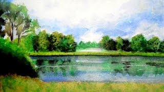 CÓMO PINTAR UN PAISAJE CON ACUARELAS  PINTANDO UN LAGO [upl. by Ehcropal]