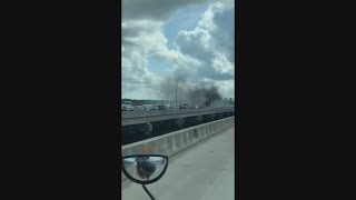 Person dog dead in singlevehicle crash fire along Buckman Bridge in Jacksonville [upl. by Annitsirhc]