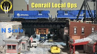 N Scale  Conrail Local Operations amp Switching Model Railroad Layout Winter Railway Model Trains [upl. by Ninazan]