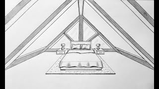 How to draw a attic bedroom in one point perspective [upl. by Blanchard]