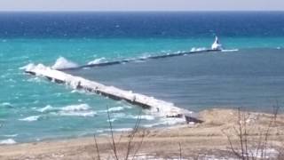 Strong Spring Winds amp Waves Pound Frankfort MI Harbor Breakwater [upl. by Artenek37]