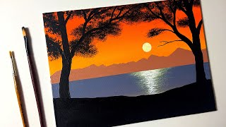 Easy Sunset Painting for Beginners  Acrylic Painting Tutorial Step by Step [upl. by Aeslehs]