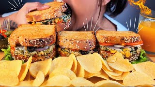 COOKING amp EATING BROWN BREAD PALAK PANEER SWEET CORN SANDWICHES WITH CHIPS PICKLES JUICE MUKBANG [upl. by Sibbie]