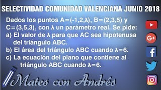 Examen selectividad Comunidad Valenciana Junio 2018 Matemáticas II Opción A2 Geometría [upl. by Taro]