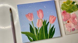 Acrylic painting tulip flowersacrylic painting tutorialacrylic painting for beginners tutorial [upl. by Ainavi]