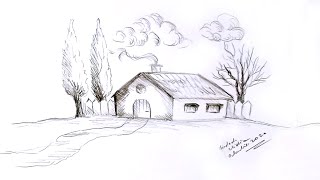 Desen in creion cu o casuta cu copaci de toamna  Pencil drawing of a little house with trees [upl. by Yeltihw871]