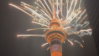 A glimpse of the New Year fireworks at Auckland city sky tower for 2024  WooGlobe [upl. by Venita325]