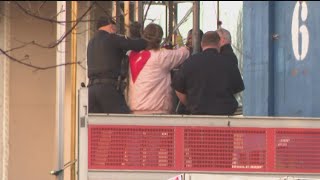 Peachtree St reopens after training center protester locks self to construction equipment [upl. by Ackley]