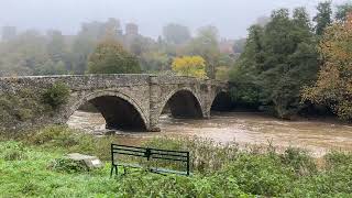 The River Teme flowing under a foggy Dinham Bridge Ludlow Shropshire [upl. by Anolahs]