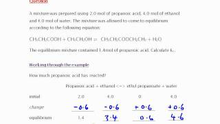 Equilibrium Propanoic acid  ethanol ⇌ ethyl propanoate  water [upl. by Colyer]