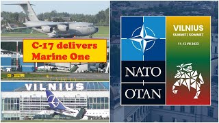 NATO Summit US Air Force C17 Globemaster delivers Marine One helicopter to Vilnius [upl. by Giule]