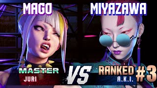 SF6 ▰ MAGO Juri vs MIYAZAWA KIRYU 3 Ranked AKI ▰ High Level Gameplay [upl. by Weissmann775]