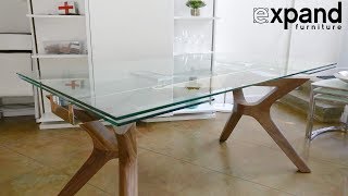 Bridge Extending Glass Table With Wood Legs [upl. by Cirenoj512]