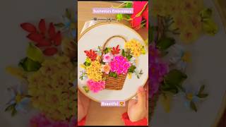 Ribbon flower basket 🧺 shorts ribbonflowerembroidery trendingshorts viralreels [upl. by Niveb842]