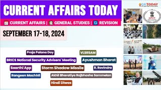 1718 September 2024Current Affairs TodayTop MCQs with Static GK amp Detailed Revision by GKTODAY 🎯 [upl. by Aniri761]