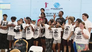 UofL basketball players surprise Young Champions camp [upl. by Ynnhoj]