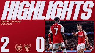 HIGHLIGHTS  Arsenal vs Sevilla 20  Trossard and Saka score to sink Sevilla [upl. by Kifar]