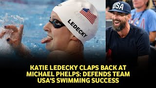 Paris 2024 Olympics Katie Ledecky defends US Swimming Teams success against Michael Phelps [upl. by Tollman]