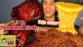 MUKBANG 13 TOMAHAWK STEAK MANDI SAUS SAMYANG  SAMYANG NUCLER  KEJU MELAR [upl. by Audwen113]