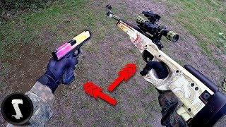 Guy Using 1250 REAL CSGO AWP Dragon Lore and Glock Fade in Airsoft War [upl. by Stier]