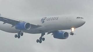 A rare Geodis Air Network a330300 arriving into Manchester airport with a missing winglet [upl. by Yentterb]