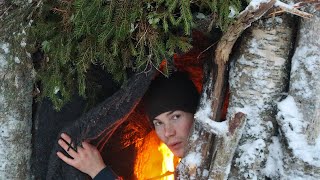 Welcome to my Warm Shelter 3 DAYS SOLO CAMPING in a Winter Cave [upl. by Nehr]