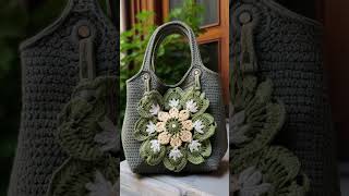 Charcoal Gray woolen crochet bag knitted bag crochet handknotted crochetbag [upl. by Mojgan]