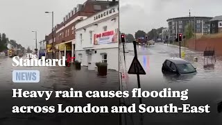 Heavy rains cause flooding and transport chaos across London and surrounding areas [upl. by Crain662]