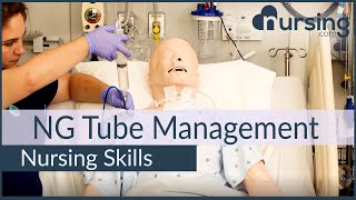 NG Tube Management Nursing Skills [upl. by Aerdnaeel]