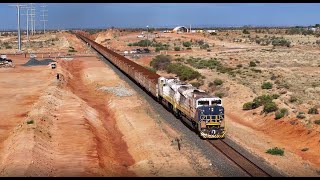 Drone Footage of Australian Iron Ore Train at FMG Rail Camp [upl. by Killion292]