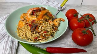 Recette de spaghettis au crevette rapides faire et délicieux spaghettisauxcrevette [upl. by Ezitram]