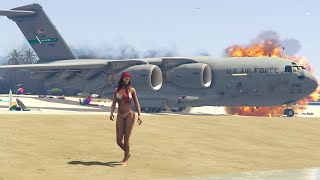 C17 Plane Emergency Landing On Beach After Engine Exploded  GTA 5 [upl. by Soracco]