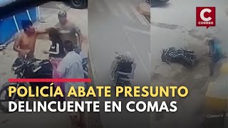 CÁMARAS captan momento en que POLICÍA abate a delincuente que lo asaltó en Comas [upl. by Oreves682]