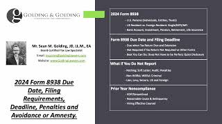 Form 8938 Due Date Filing Requirements Deadline Penalties and Avoidance or Amnesty New 2024 [upl. by Llesram]