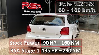 VW Polo 12 TSI DSG  Stage 1 vs Stock Acceleration  90hp to 135hp  160nm to 230nm  RSA Tune [upl. by Eckart914]