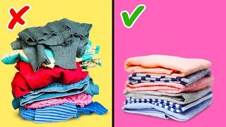 27 CLOTHES FOLDING HACKS AND WARDROBE ORGANIZATION [upl. by Anaylil]