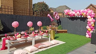 DIY 18TH BIRTHDAY PARTY PICNIC Decorate a Luxurious Picnic Fushia pink and gold themed party [upl. by Pompea176]