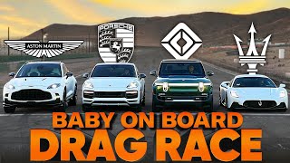 Worlds Quickest SUVs Rivian R1S vs Aston DBX 707 vs Cayenne Turbo GT — Cammisas Drag Race Replay [upl. by Eisiam492]